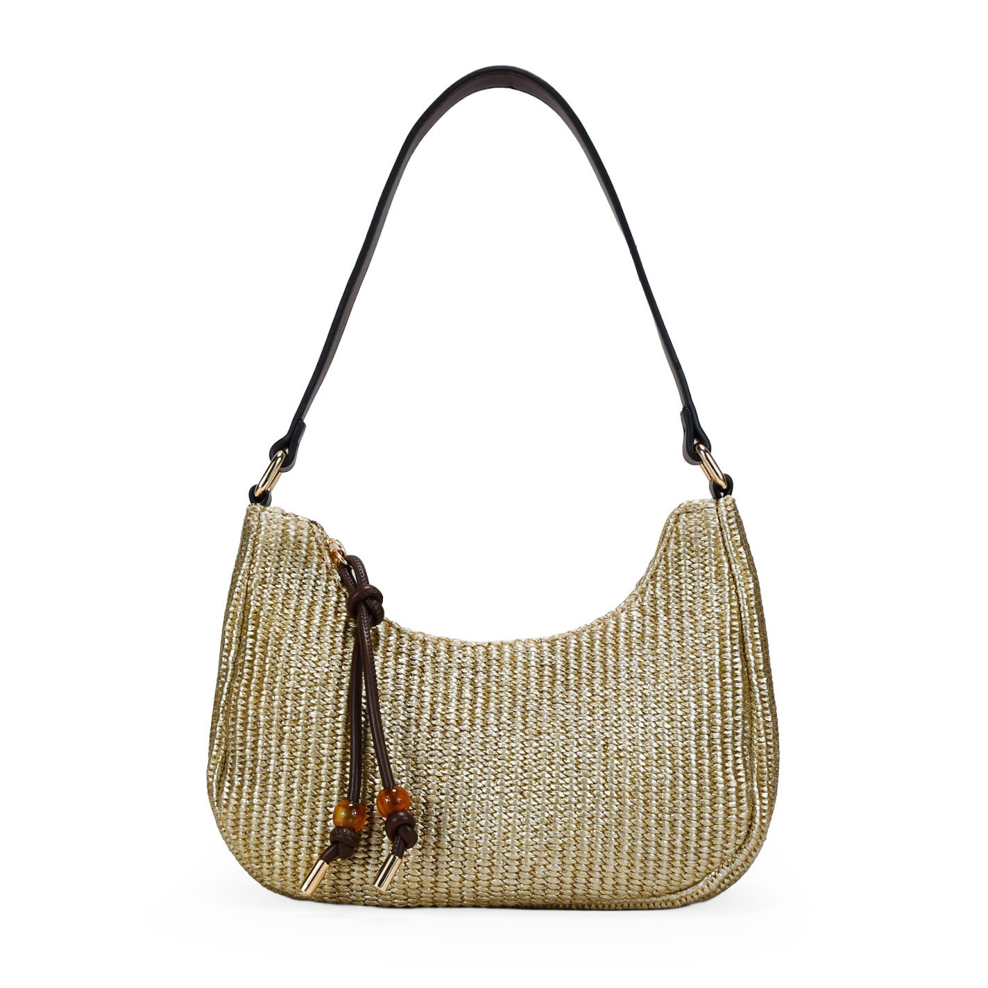 Bolso de hombro dorado en rafia