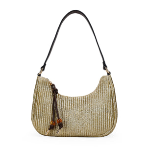 Bolso de hombro dorado en rafia