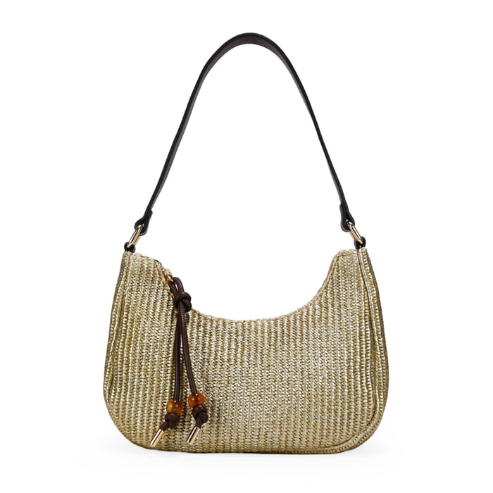 Bolso de hombro dorado en rafia