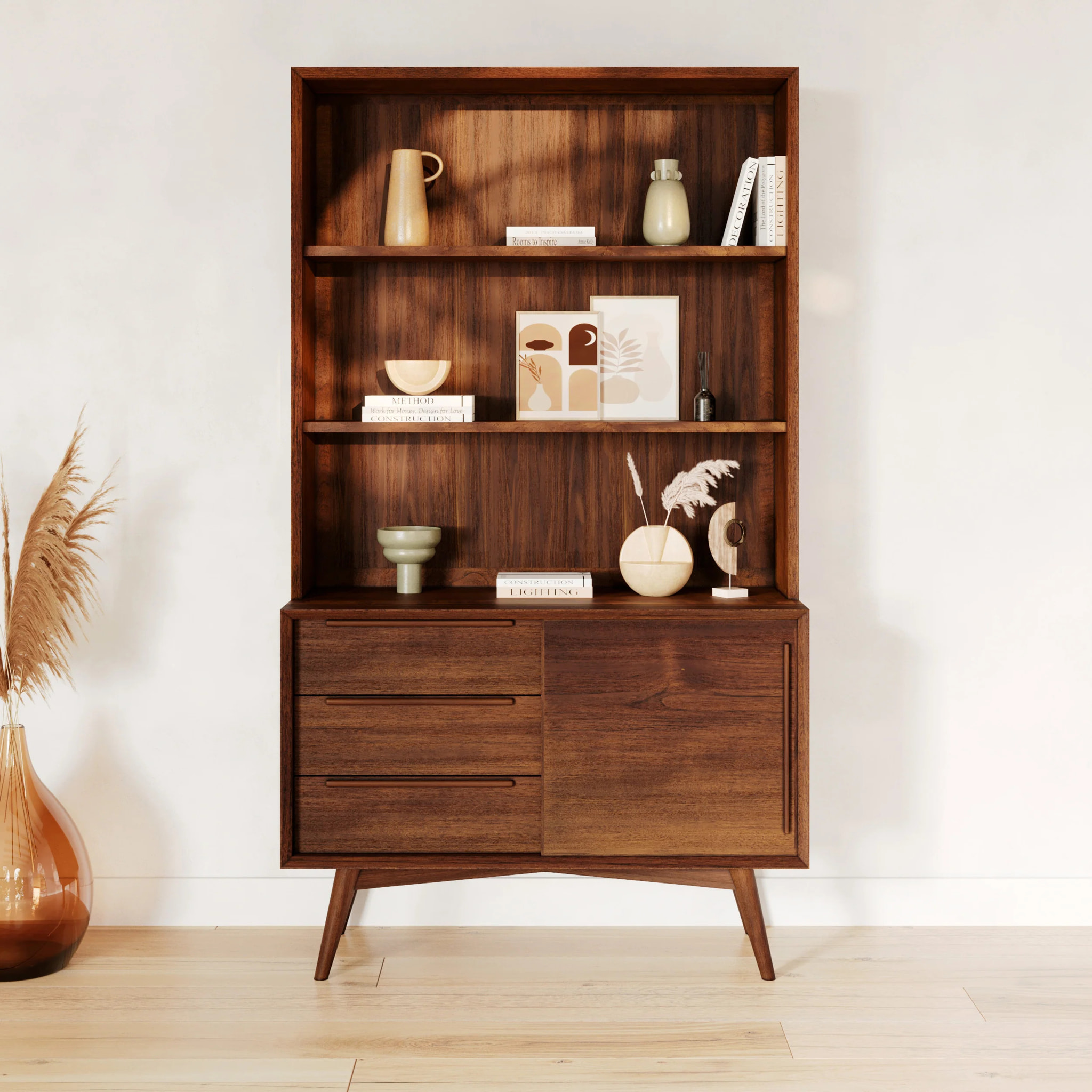 Etagère 3 niveaux, 3 tiroirs et 1 porte en teck - Waya