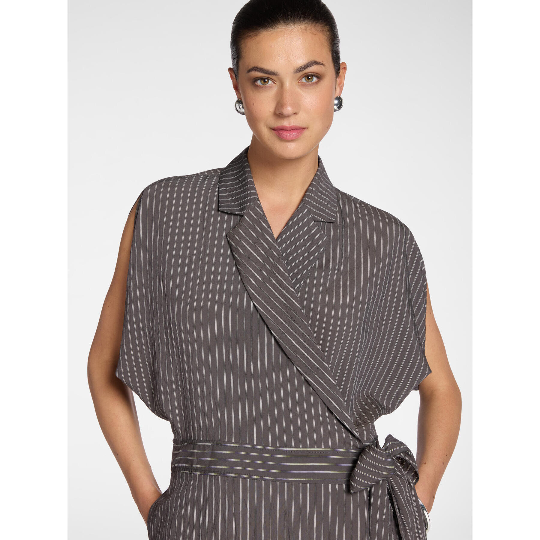 Elena Mirò - Vestido camisero de mezcla de modal a rayas - Gris