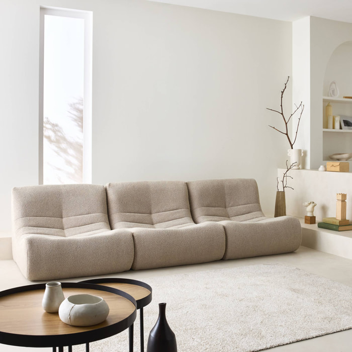 Lot de 3 fauteuils chauffeuses en bouclette texturée beige style contemporain 1 place