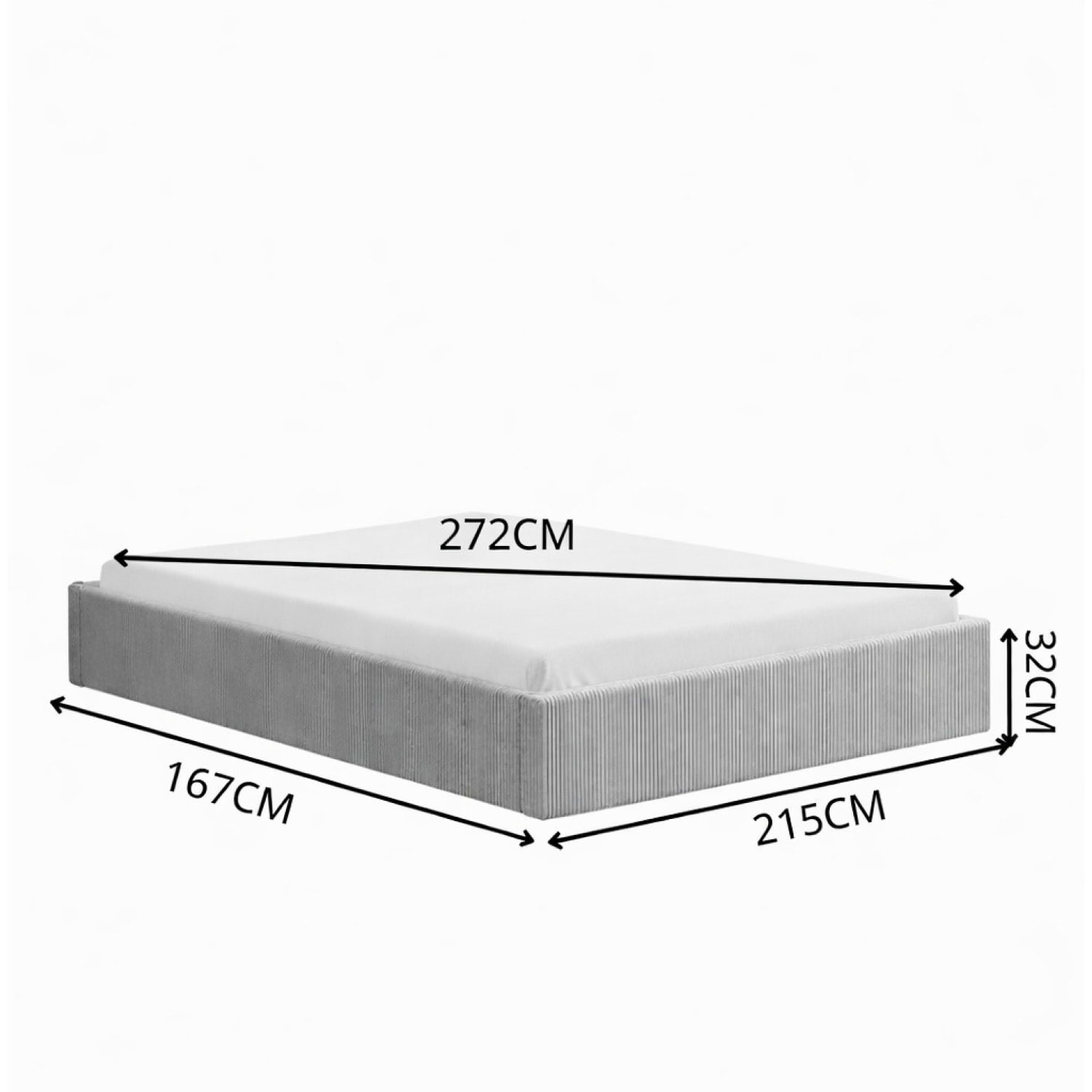 Lit avec coffre de rangement 160x200cm velours côtelé gris FRESNO