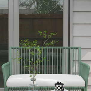 Conjunto Jardín Exterior de Ratán, Muebles Jardín Exterior para 4 Piezas, Muebles Terraza con 1 Sofá de 2 Plazas, 2 Sillones, Cojines y 1 Mesa de Tablero de Vidrio, para Patio, Verde Oscuro