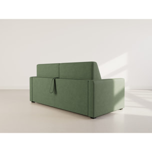 Julia - canapé lit 3 places convertible express couchage quotidien 140 cm matelas 18 cm en tissu - Vert