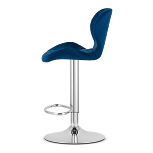 Sgabello da bar West in velluto blu e base cromata