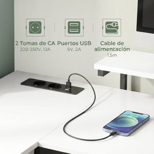 Escritorio Esquinero con 4 Cajones de Tela, 155x112 cm, Escritorio en L Reversible con 2 Enchufes y 2 Puertos USB, Soporte para Monitor, 2 Ganchos, para Oficina en Casa, Estudio, Blanco