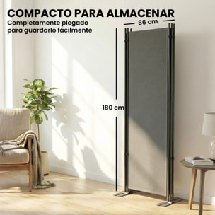 Biombo Plegable de 3 Paneles, 260x180 cm, Biombo Separador de Ambientes con Soporte de Metal, Protección UPF 30+, para Interior, Exterior, Jardín, Patio, Terraza, Gris Oscuro