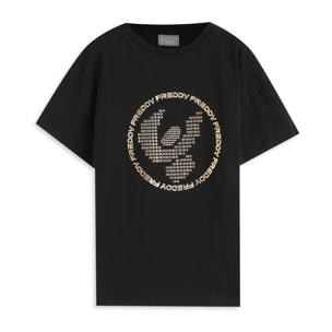 T-shirt bambina con maxi logo borchiato