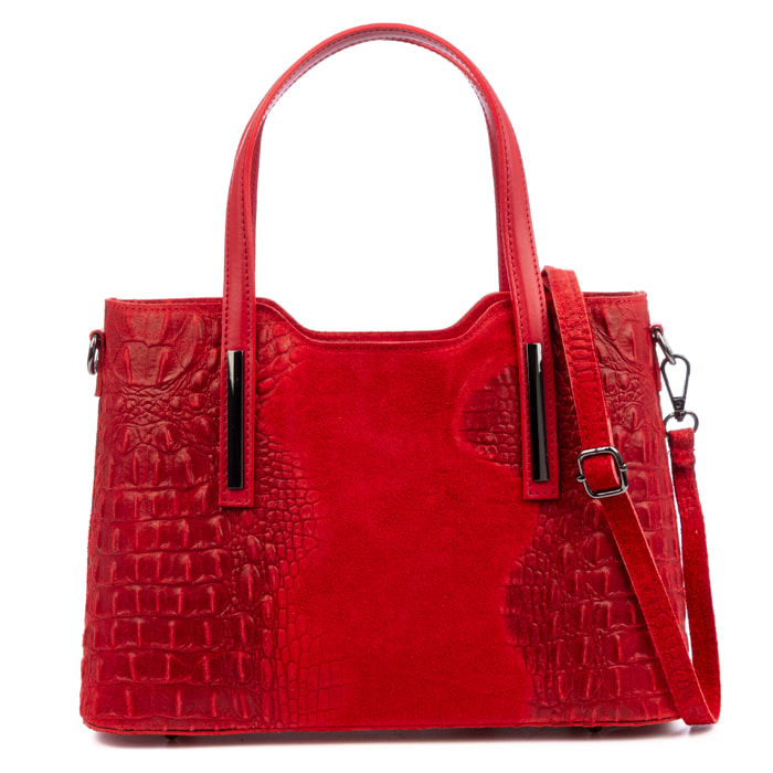 Fiesole borsa tote donna. Pelle autentica scamosciata con stampa coccodrillo.