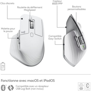 Souris sans fil LOGITECH Mx Master 3s pour Mac Gris Pale