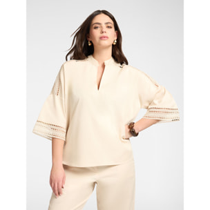 Elena Mirò - Camicia misto cotone con inserti pizzo - Beige