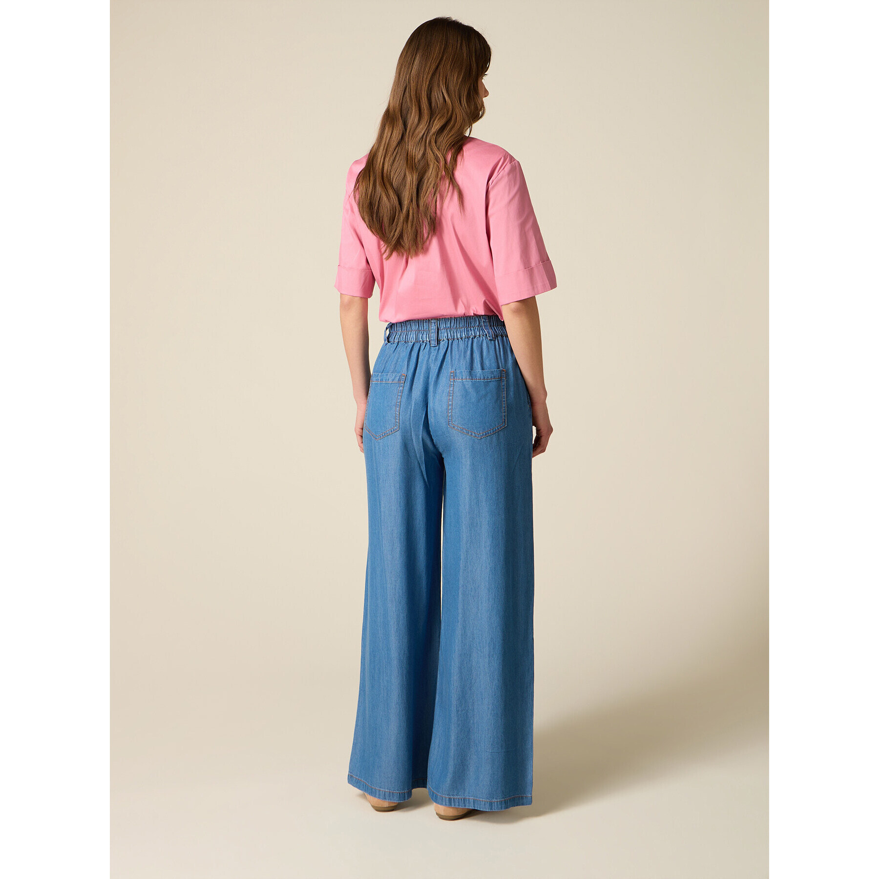 Oltre - Pantalones palazzo de tencel efecto denim - Azul