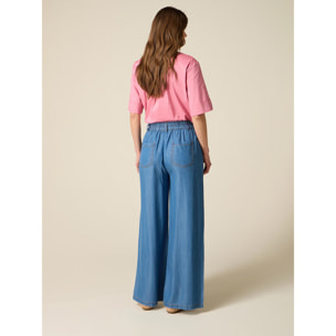 Oltre - Pantalones palazzo de tencel efecto denim - Azul