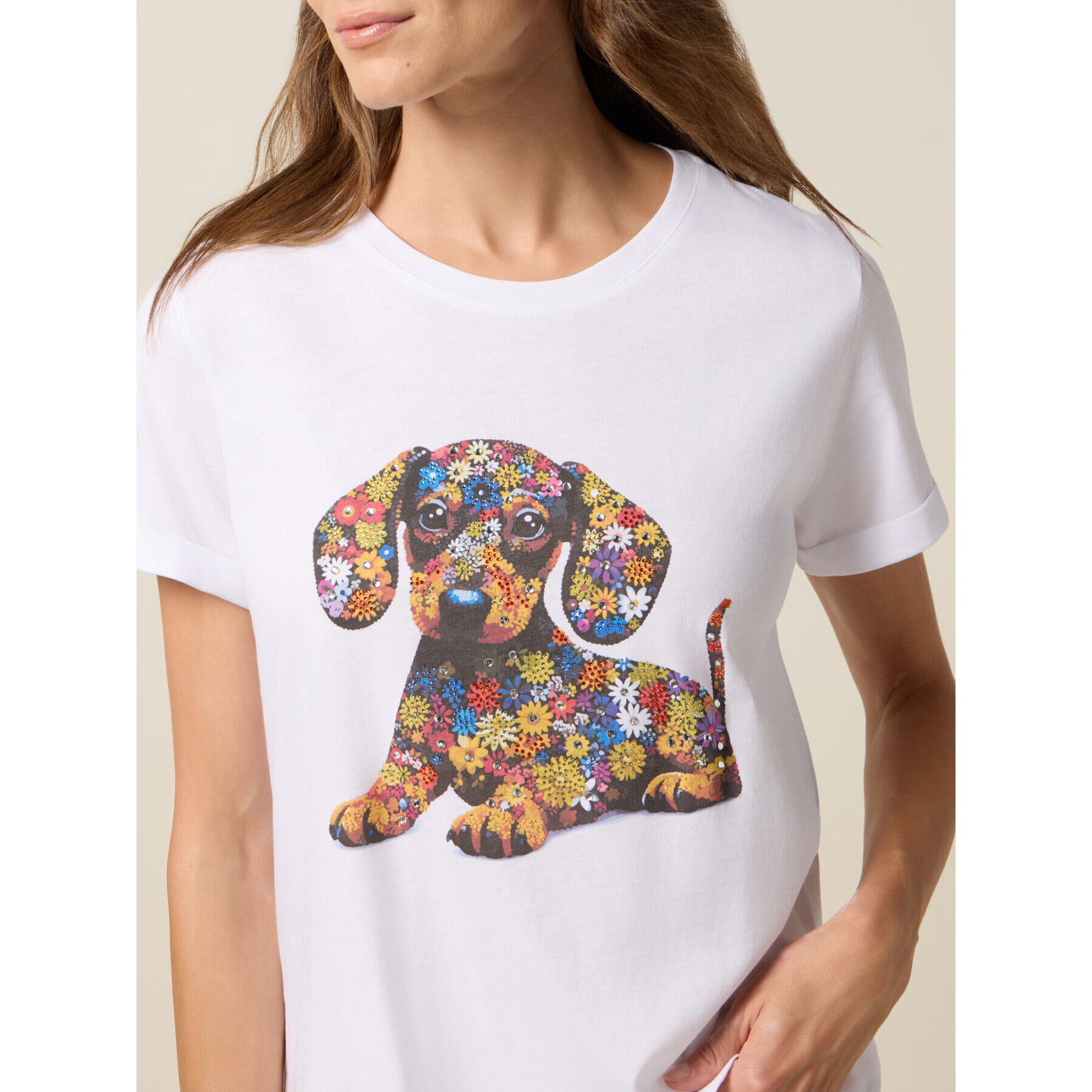 Oltre - Camiseta con estampado y aplicaciones - Blanco