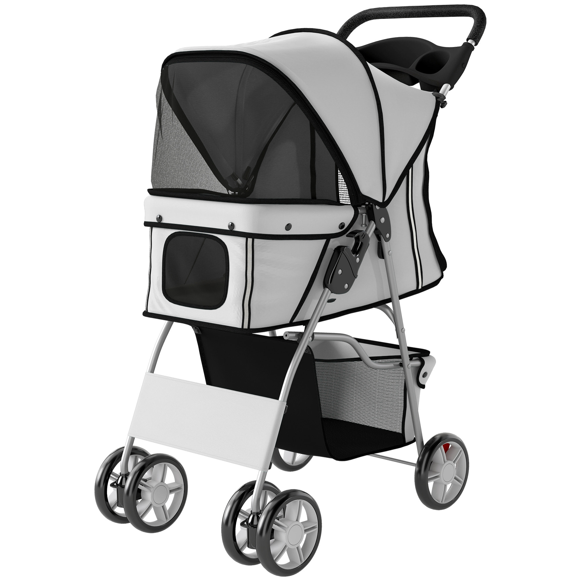 Poussette buggy pliable pour chiens tissu 600D Oxford imperméable 4 roues gris clair