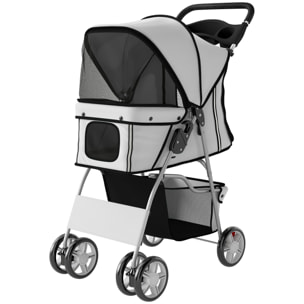 Poussette buggy pliable pour chiens tissu 600D Oxford imperméable 4 roues gris clair