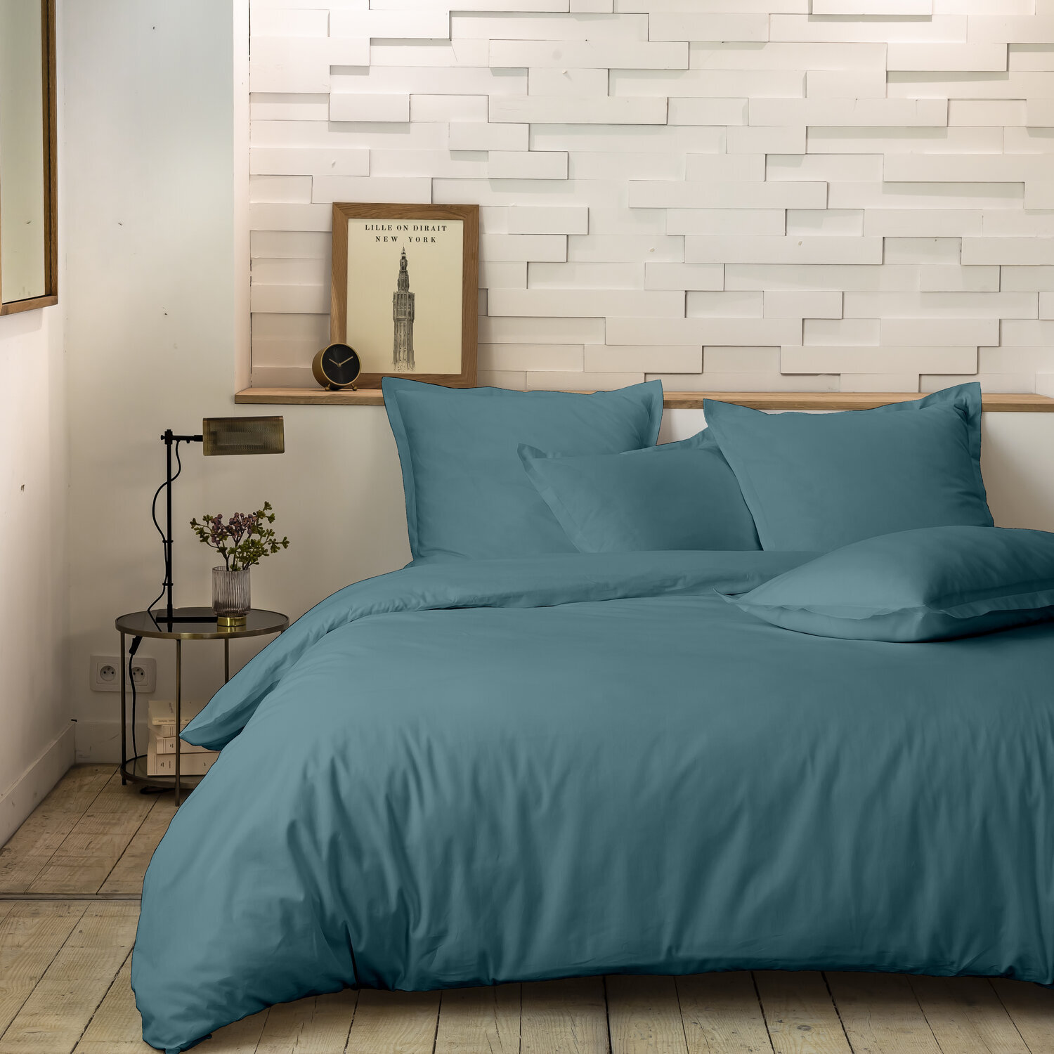 Drap housse percale de coton bleu adriatique