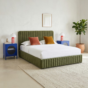 Lit coffre adulte avec tête de lit capitonnée en tissu chenille - ALTO