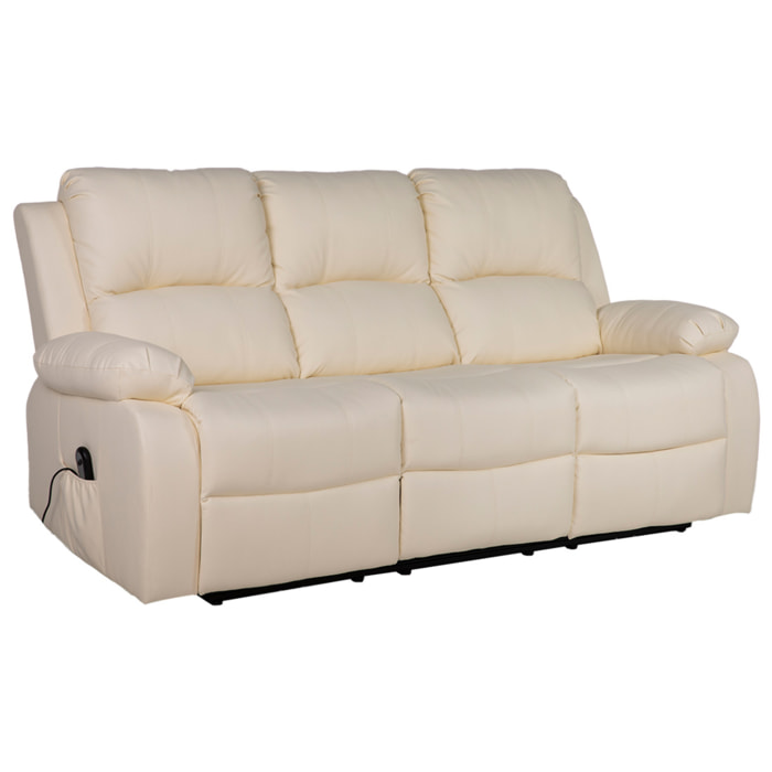 Armand - Canapé 3 places relax électrique en simili - Beige