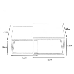 Set di 2 tavolini da Salotto, Tavolino da caffè con gambe in metallo, Tavolo da soggiorno in stile industrial, cm 42x70h42, colore Acero