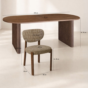 Ensemble table 230cm effet noyer et 6 chaises en tissu taupe SUZIE