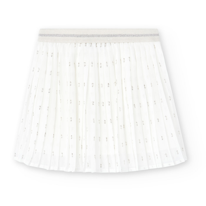 Falda plisada para niña en gasa lisa de color blanco