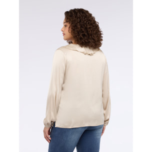 Fiorella Rubino - Blusa de raso con volante en el escote - Beige