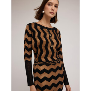 Motivi - Vestito lungo jacquard con motivo chevron - Marrone