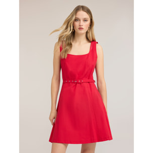 Motivi - Vestito corto in cotone con cintura - Rosso