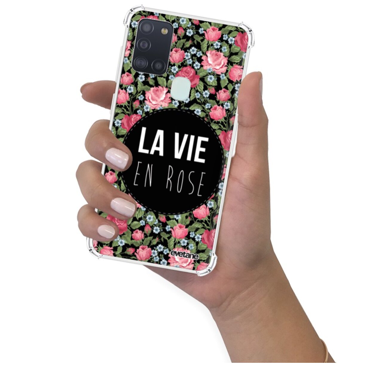 Coque Samsung Galaxy A21S anti-choc souple angles renforcés transparente La Vie en Rose Evetane