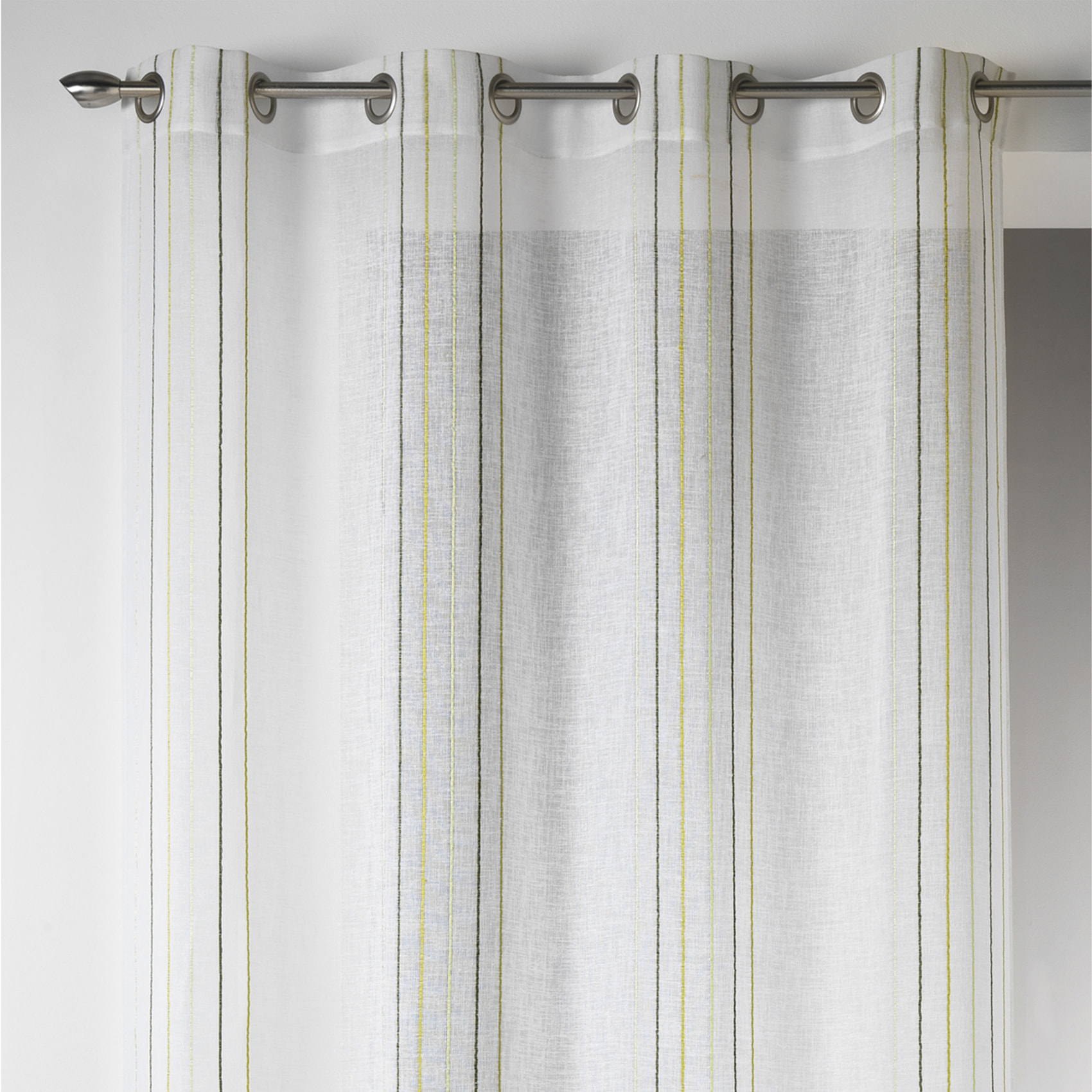 Voilage Design en Etamine à Rayures Verticales - Vert tilleul