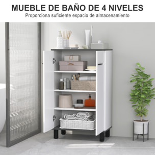 Armario de Baño Mueble Auxiliar de Baño con Puertas Estantes Ajustables y Sistema Anti-vuelco 60x34x94 cm Blanco Brillo