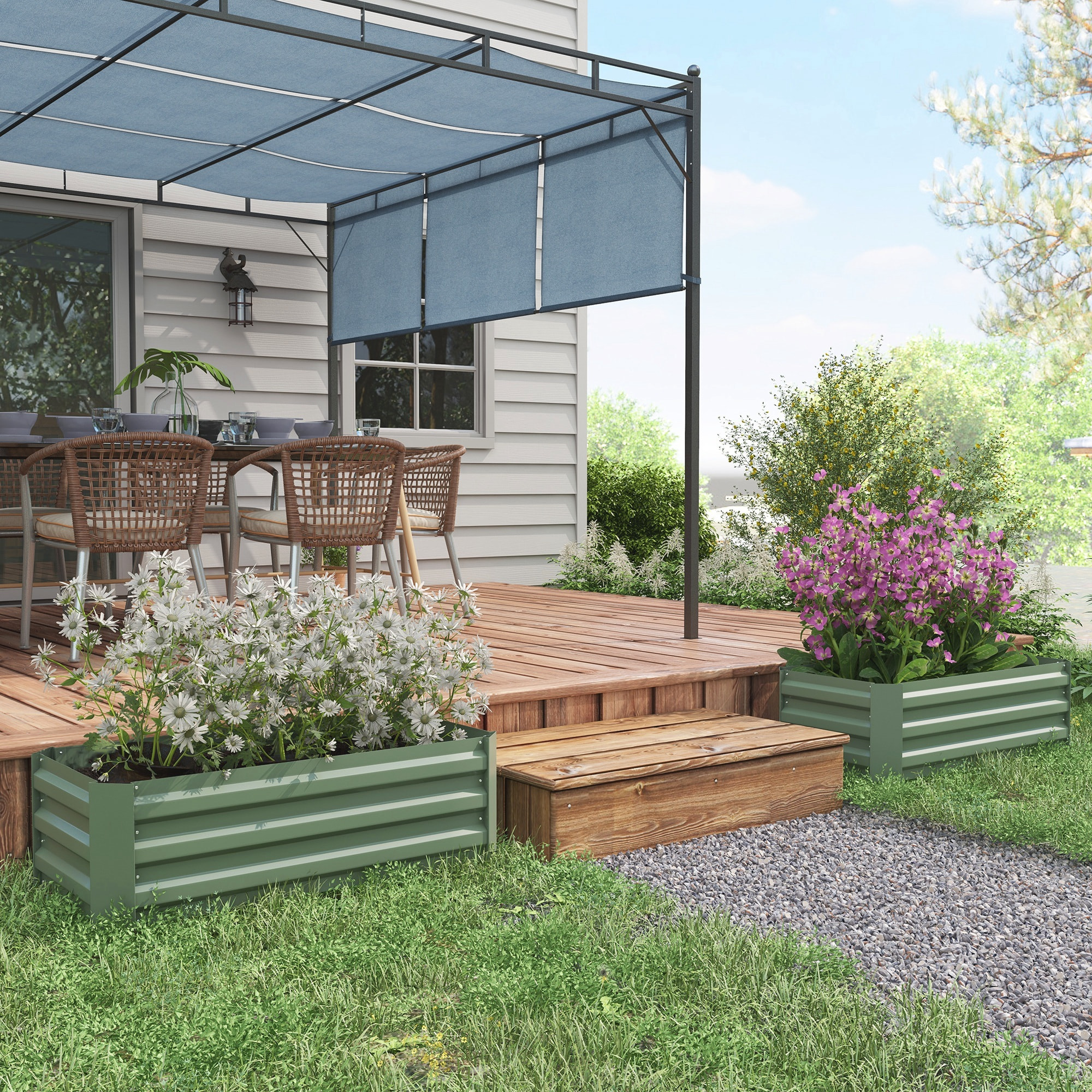 Juego de 2 Jardineras Exterior Grandes de Acero Galvanizado, Huertos Urbanos, Maceteros Exterior Elevados para Plantas, Flores, Terraza, Resistente a la Intemperie, 100x50x30 cm, Verde