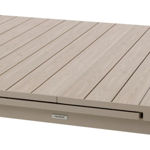 Table de jardin extensible "Évasion" effet bois lin & argile 14 places lates en aluminium