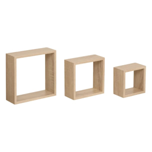 3 petites étagères murales "Fixy" cube effet chêne