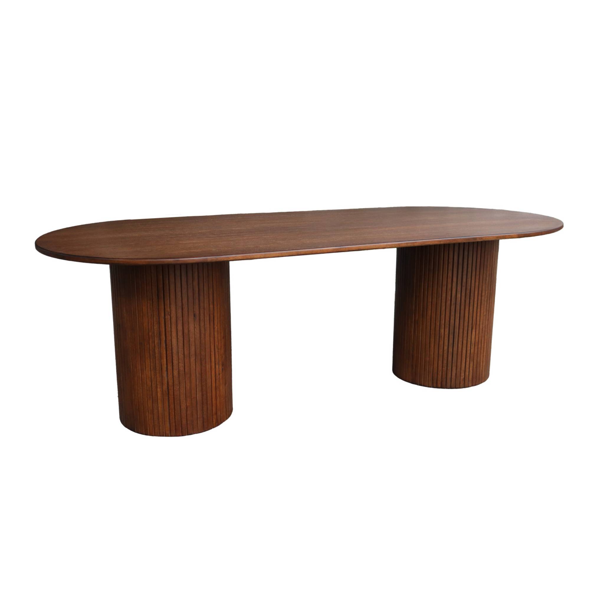 Table à manger oblongue bois d'hévéa et placage chêne 8 places noyer - L 220 x P 100 x H 73 cm - Estelle