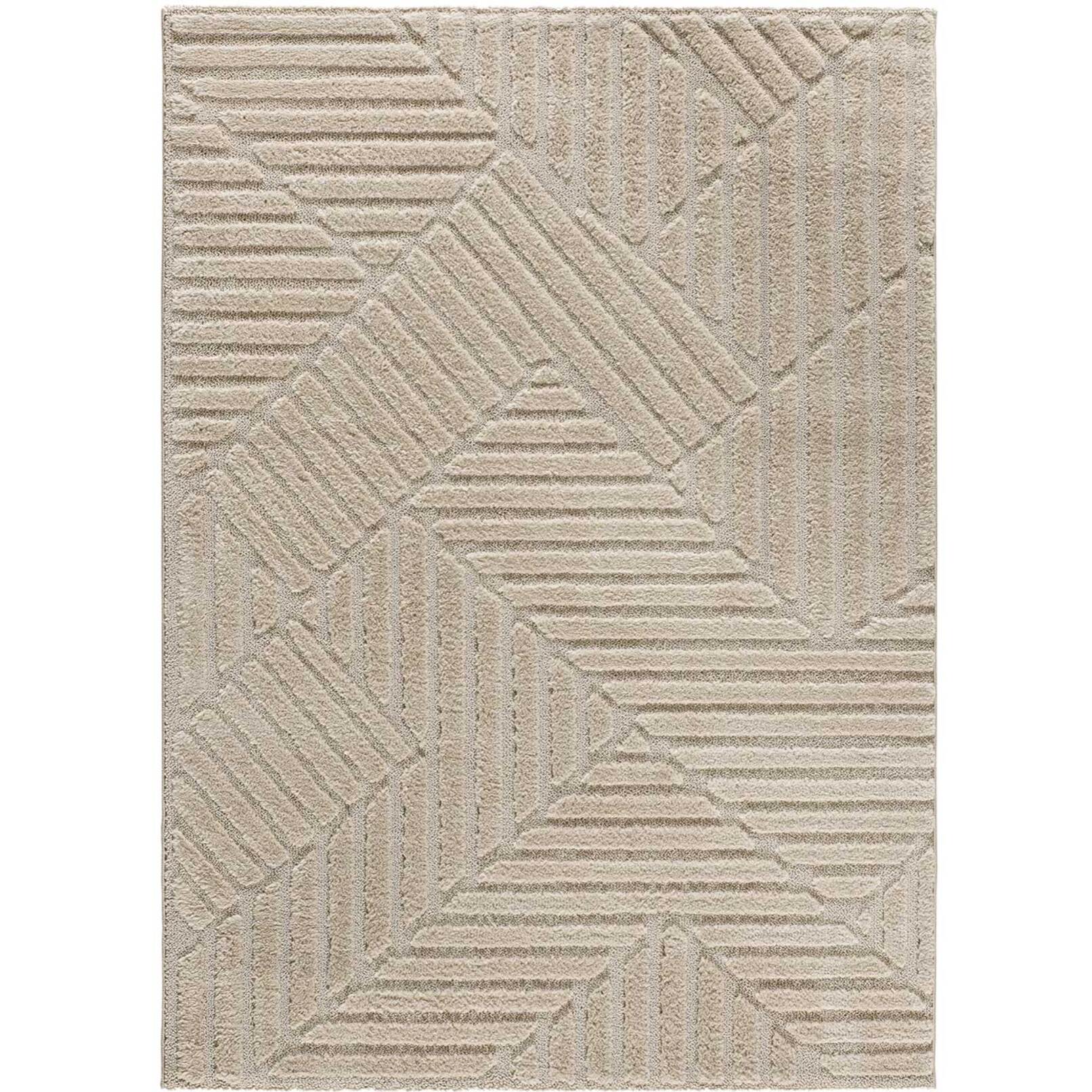 NUMA Alfombra shaggy geomÃ©trica con relieve en beige, varias medidas disponibles