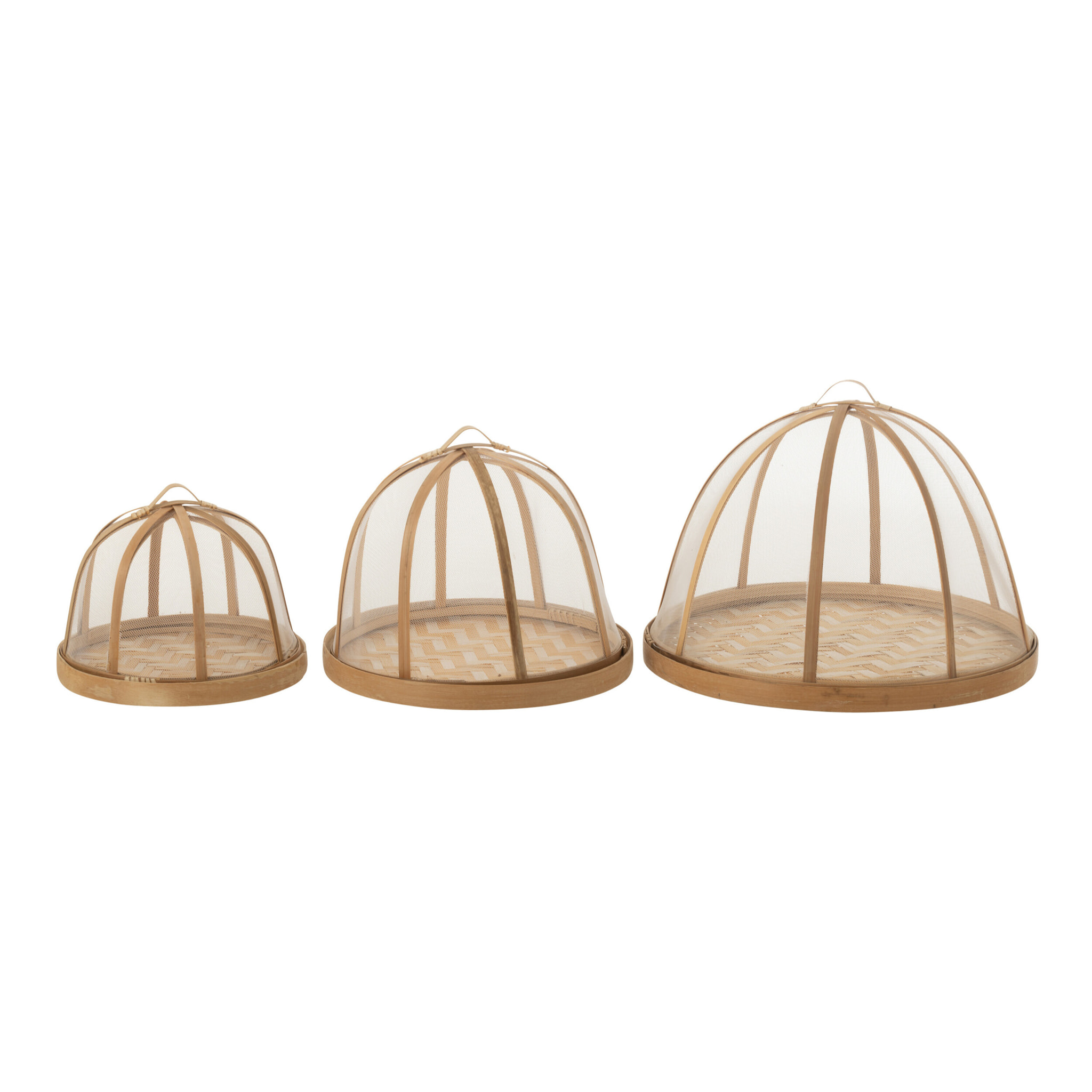 J-Line Set De 3 Plateau+Cloche Bambou Naturel/Blanc