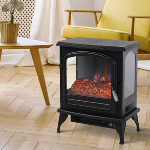 Cheminée électrique poêle style néo-rétro 975-1950 W simulation flammes LED porte noir