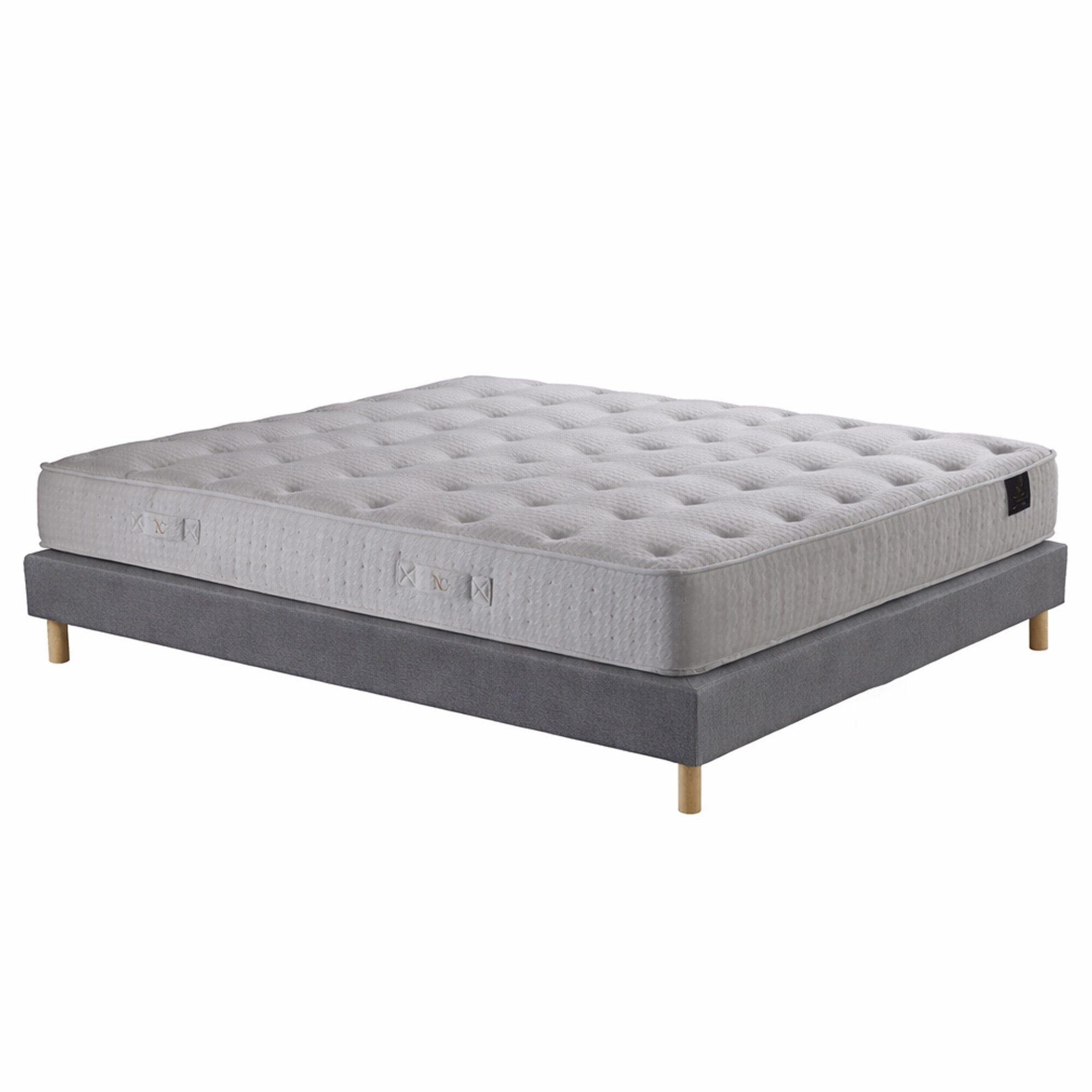 Ensemble matelas ressorts PULSAR, mémoire de forme, H27 cm, sommier gris