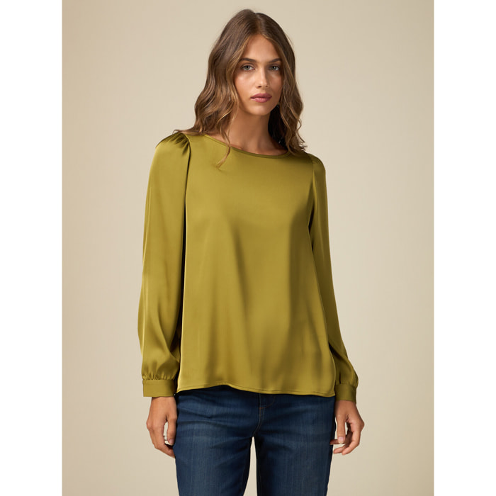 Oltre - Blusa bimaterica maniche lunghe - Verde