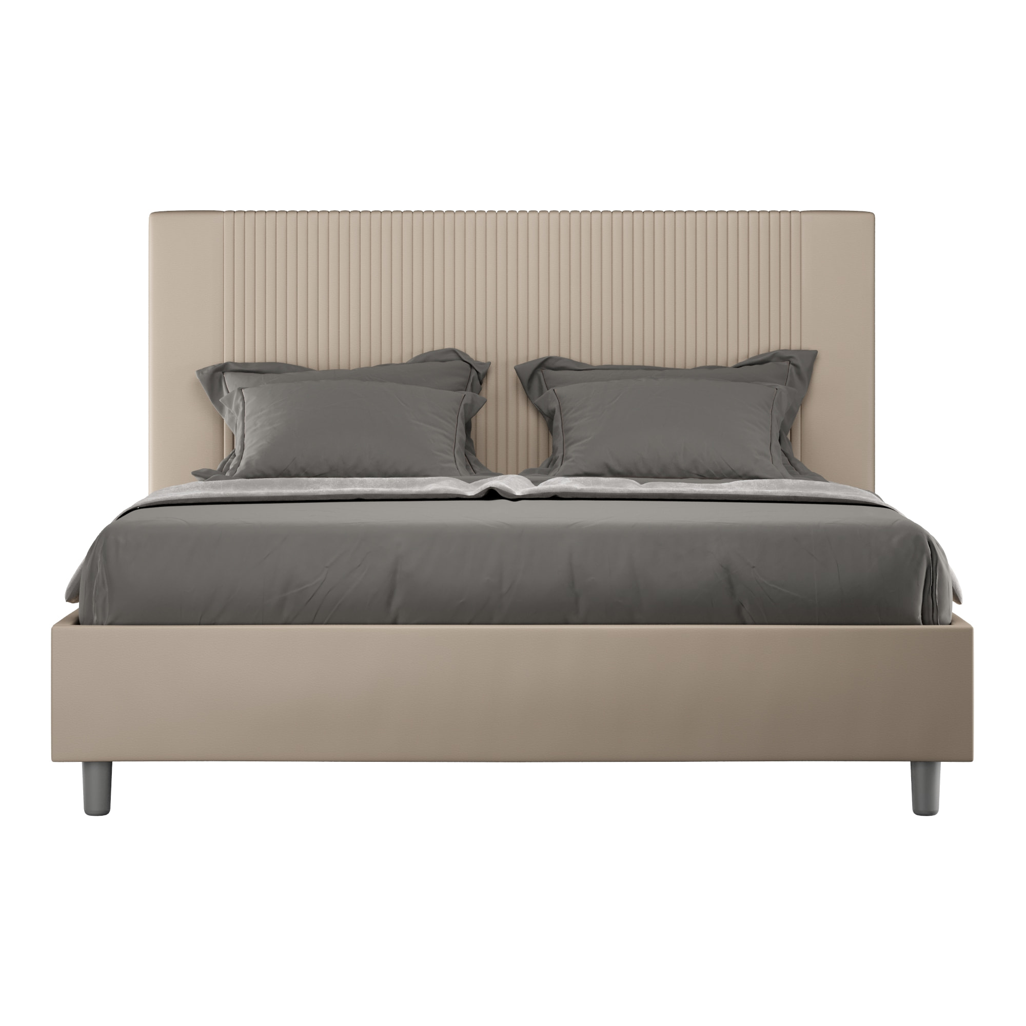 Cama con somier acolchada 160x210 cuero sintético gris paloma Goya