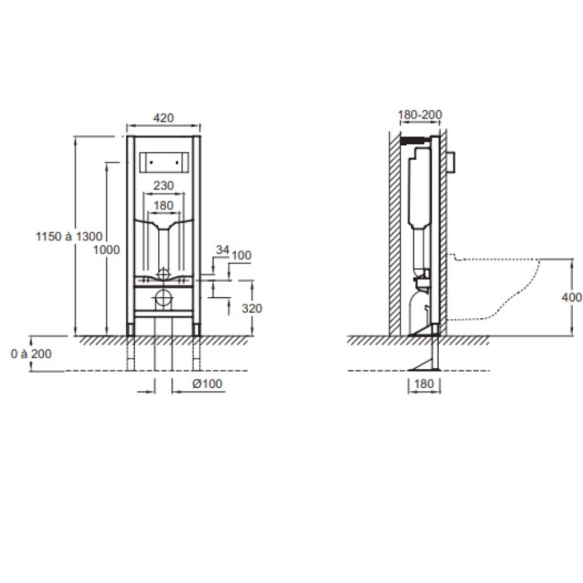 Bâti-support autoportant avec réservoir à mécanisme 3/6L