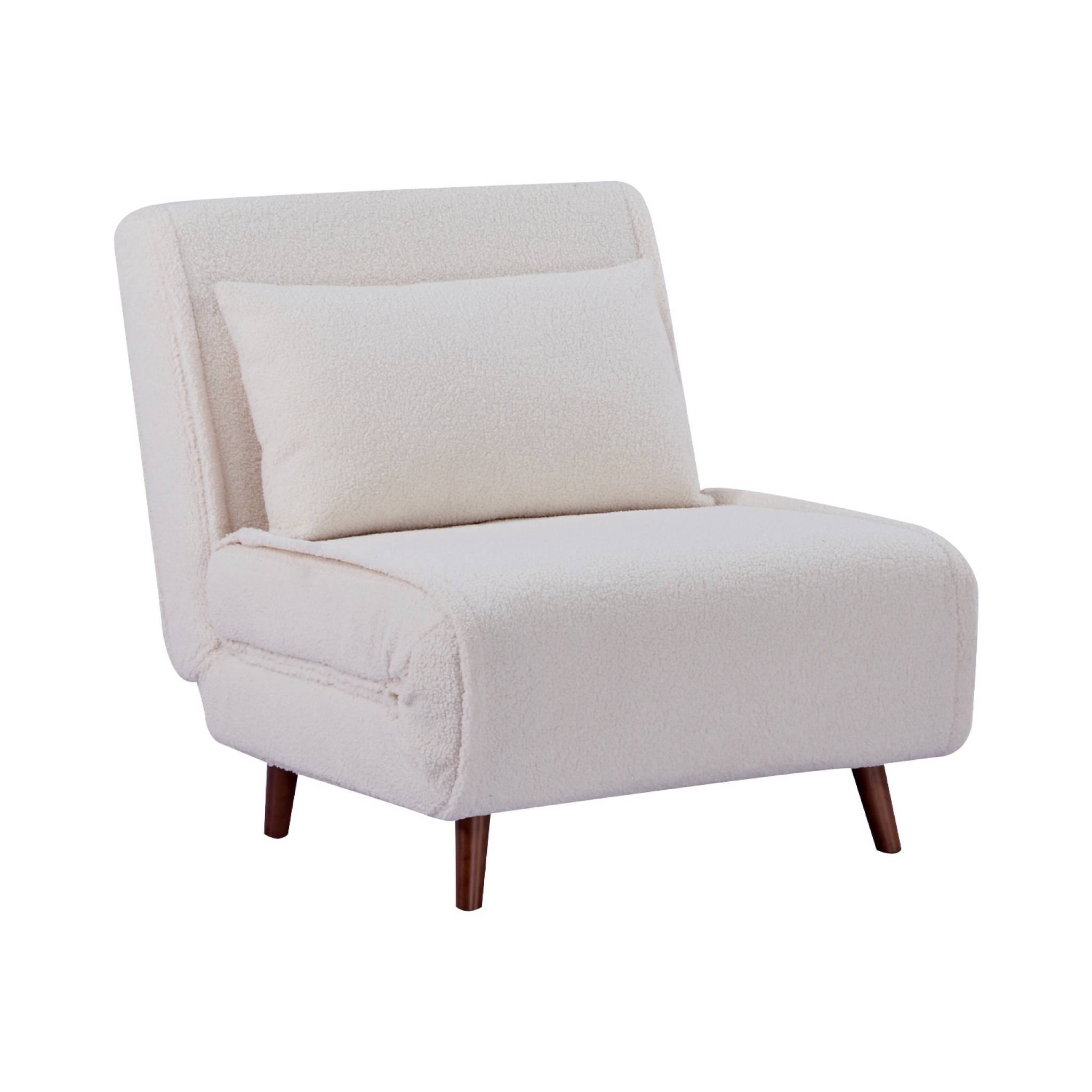 Chauffeuse convertible bouclette piétement bois 1 place crème Guest