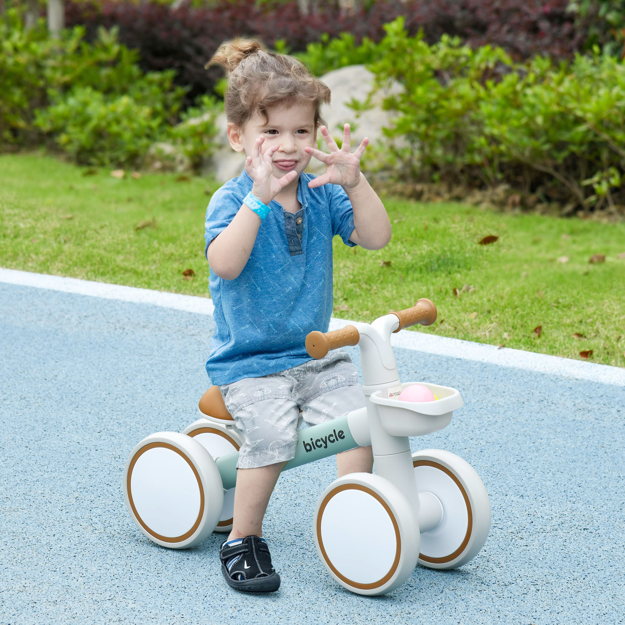 Draisienne vélo Enfant 4 Roues Selle réglable, Guidon Ergonomique Alliage alu. PP Gris Marron vert, enfant 1 à 3 ans