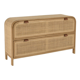 AMY - Commode forme arrondie en mindi et rotin naturel 2 tiroirs AMY