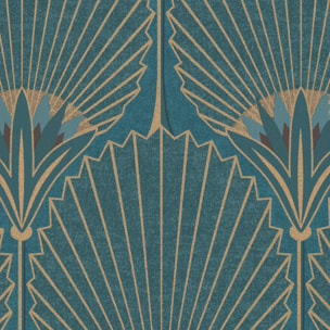 Papier peint art deco bleu paon Bleu