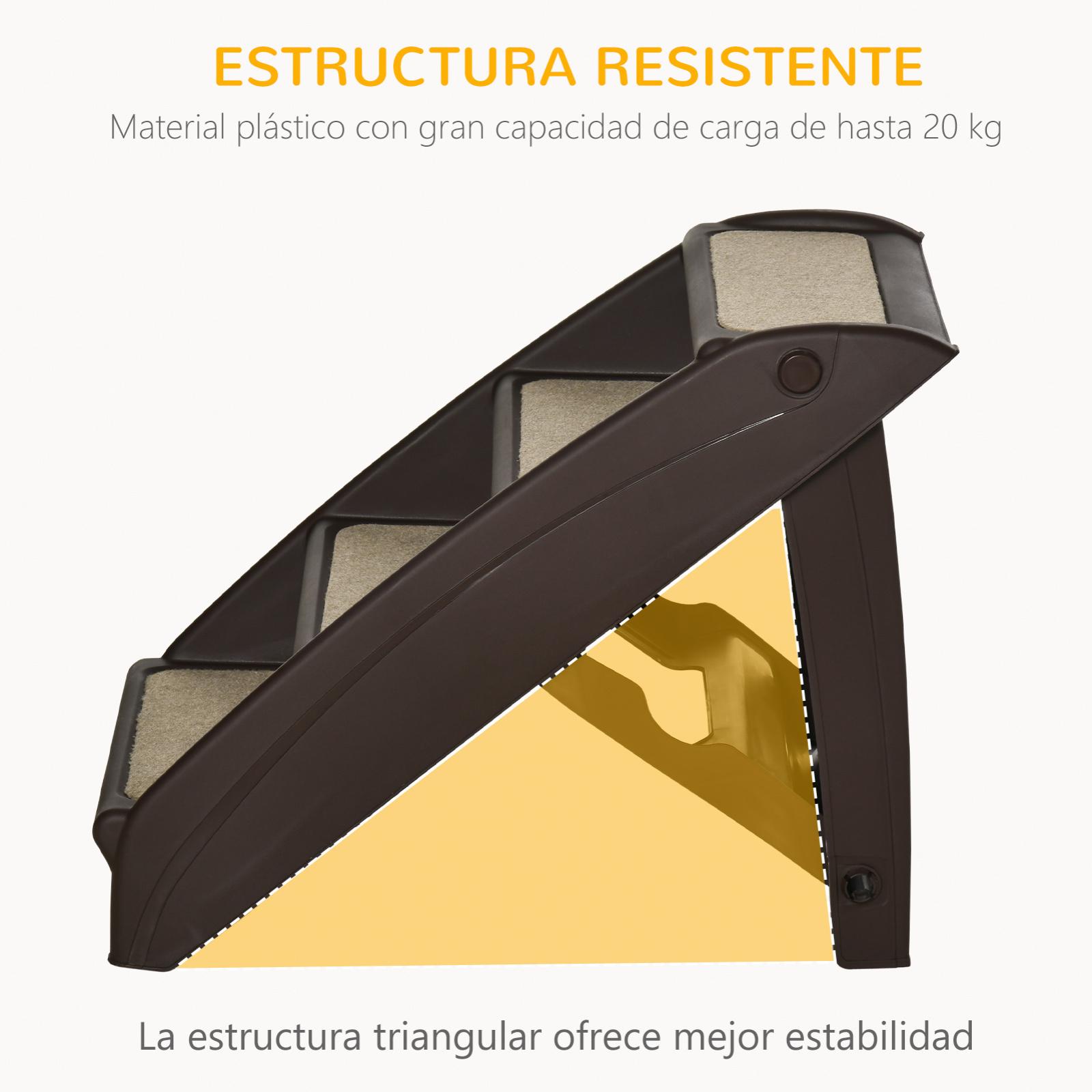 Escalera Plegable para Mascotas de 4 Peldaños Escalón para Perros Gatos Portátil con Alfombras Antideslizantes para Cama Sofá Carga 20 kg 62x38x49,5 cm Marrón Oscuro