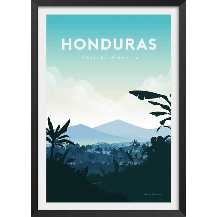 Affiche Voyage en Honduras Affiche + cadre en bois - Noir